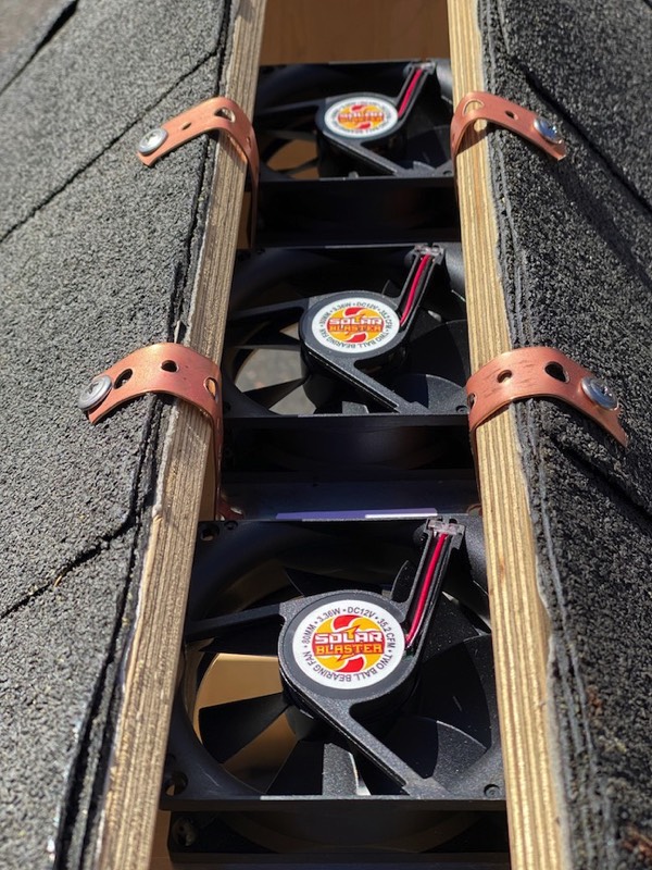 photo showing the three fans installed in a ridge vent